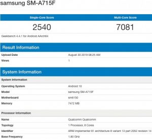 galaxy a71 geekbench