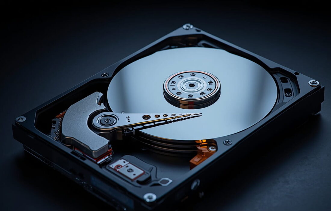 A 3.5-inch high-capacity hard drive representing the 100 TB HDD milestone expected by 2029 using Heat-Assisted Magnetic Recording (HAMR) technology